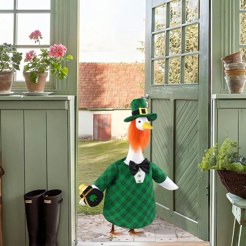 Celltestria St Patrick's Day Goose Outfit Green Plaid Porch Goose Costume Lucky Irish Clothes for 23" Geese St Patrick's Day Outdoor Patio Yard Lawn Garden Art Decoration - Image 5