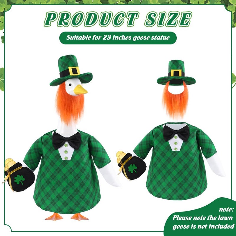 Celltestria St Patrick's Day Goose Outfit Green Plaid Porch Goose Costume Lucky Irish Clothes for 23" Geese St Patrick's Day Outdoor Patio Yard Lawn Garden Art Decoration - Image 2