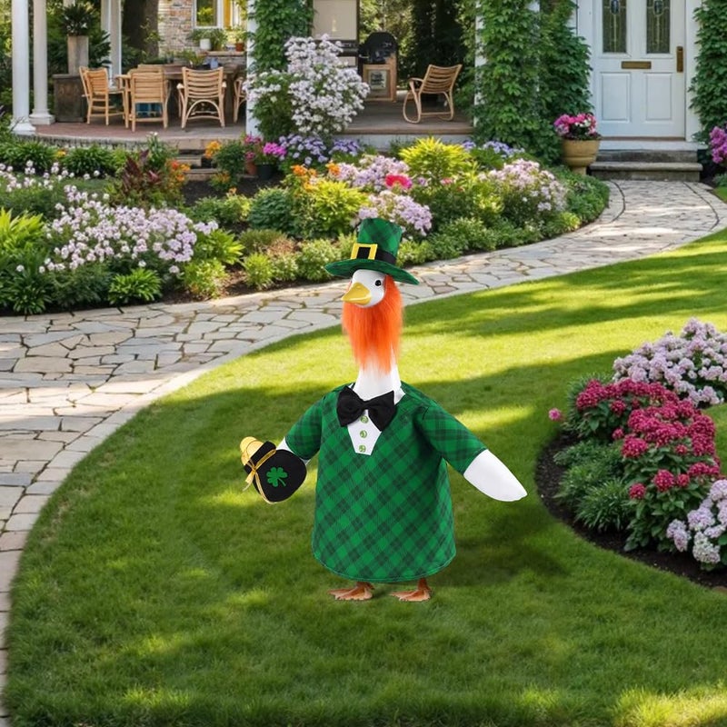Celltestria St Patrick's Day Goose Outfit Green Plaid Porch Goose Costume Lucky Irish Clothes for 23" Geese St Patrick's Day Outdoor Patio Yard Lawn Garden Art Decoration - Image 4