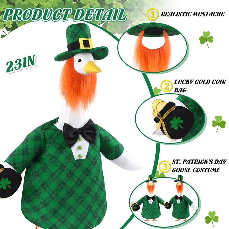 Celltestria St Patrick's Day Goose Outfit Green Plaid Porch Goose Costume Lucky Irish Clothes for 23" Geese St Patrick's Day Outdoor Patio Yard Lawn Garden Art Decoration - Image 3