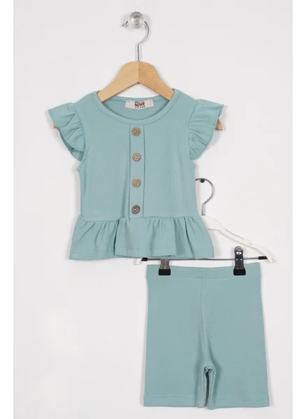 Zepkids Skirt with Frilled Button Detail, Green Color, Girls Tights Set