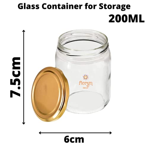 Floryn Decor Round Small Glass Jar 200ml with Golden Lid for Kitchen Storage and More (Pack of 12) - Image 3
