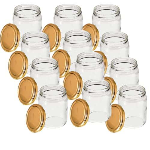 Floryn Decor Round Small Glass Jar 200ml with Golden Lid for Kitchen Storage and More (Pack of 12) - Image 1