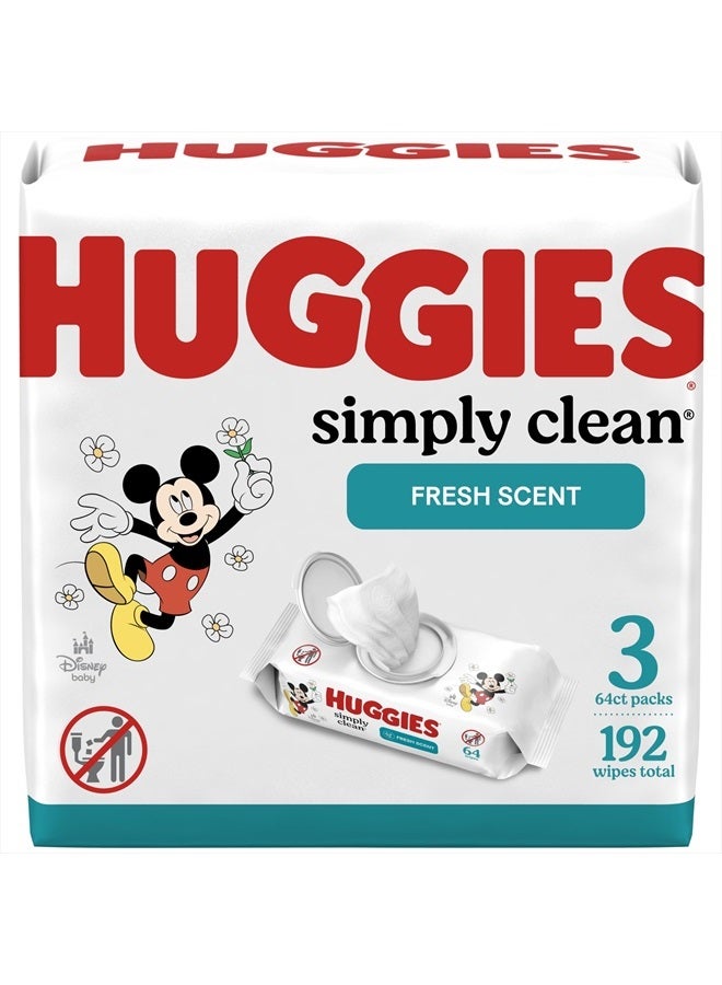 HUGGIES Huggies Simply Clean Fresh Scent Baby Wipes, 3 Flip-Top Packs of 64 (192 Wipes Total) - Image 1