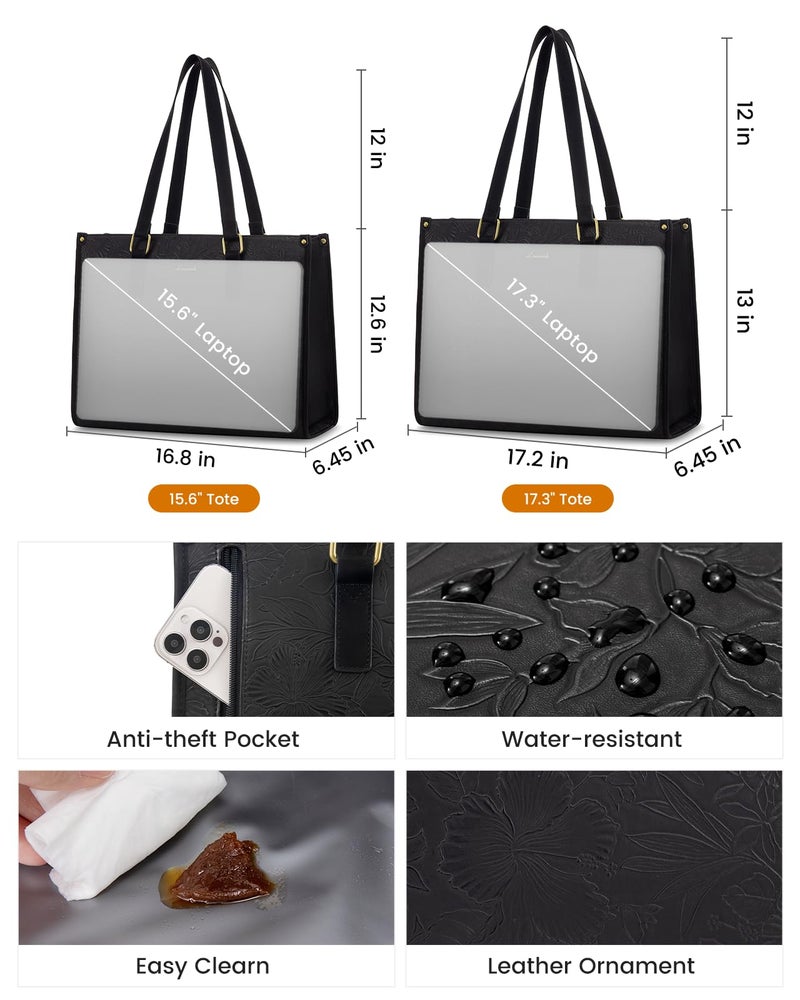 LOVEVOOK Lunch Tote Bag for Women, 15.6 Inch Laptop Bag with Insulated Lunch Compartment, Quilted Large Capacity Computer Handbag with Purse for Business, Work, Collage, Office, Casual, Jet Black - Image 3