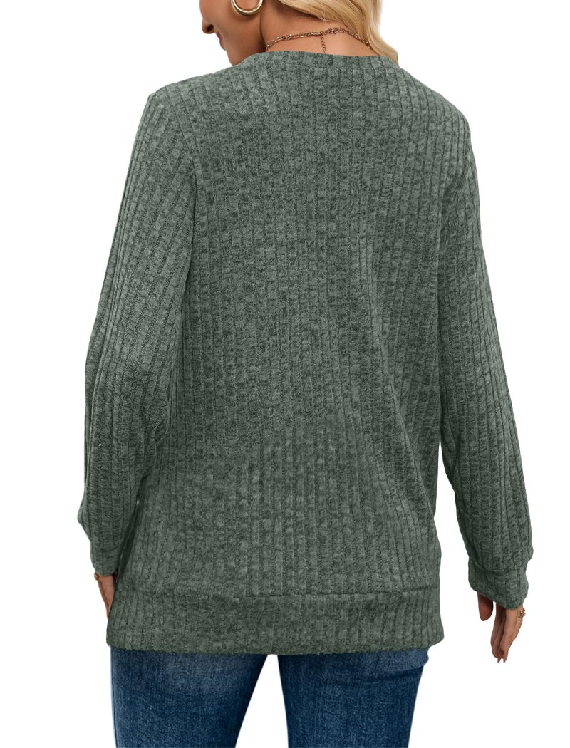 Sampeel Long Sleeve Shirts for Women V Neck Basic Fall Tops Comfy Pullover Winter Christmas Sweater Loose Fit 2026 Green L - Image 5