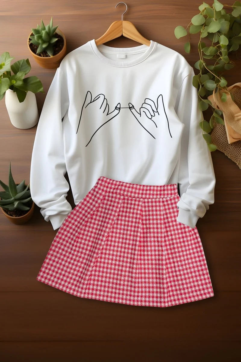 ادا بيبيك تشوكوك Ada Baby Child Style Plaid Skirt Sweat Skirt Top and Bottom Set