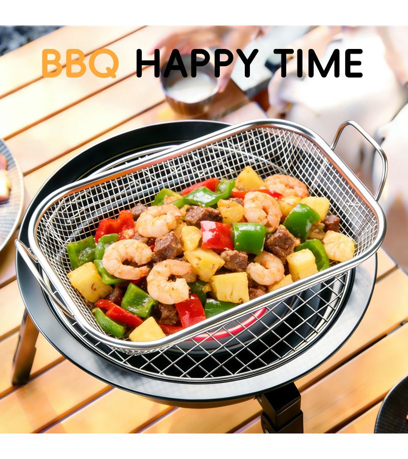 201 High Ear BBQ Basket 42x37.5cm Stainless Steel Rectangular Grill Pan Oven - Image 4