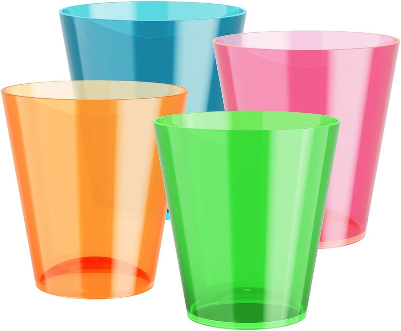 FOCUSLINE 200Pack 2 Oz Plastic Shot Glasses Set, Neon Party Mini Shot Glasses Bulk, Durable and Reusable, Small Disposable Plastic Cups for Vodka, Whiskey, and More - Image 1