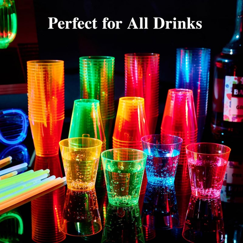 FOCUSLINE 200Pack 2 Oz Plastic Shot Glasses Set, Neon Party Mini Shot Glasses Bulk, Durable and Reusable, Small Disposable Plastic Cups for Vodka, Whiskey, and More - Image 4