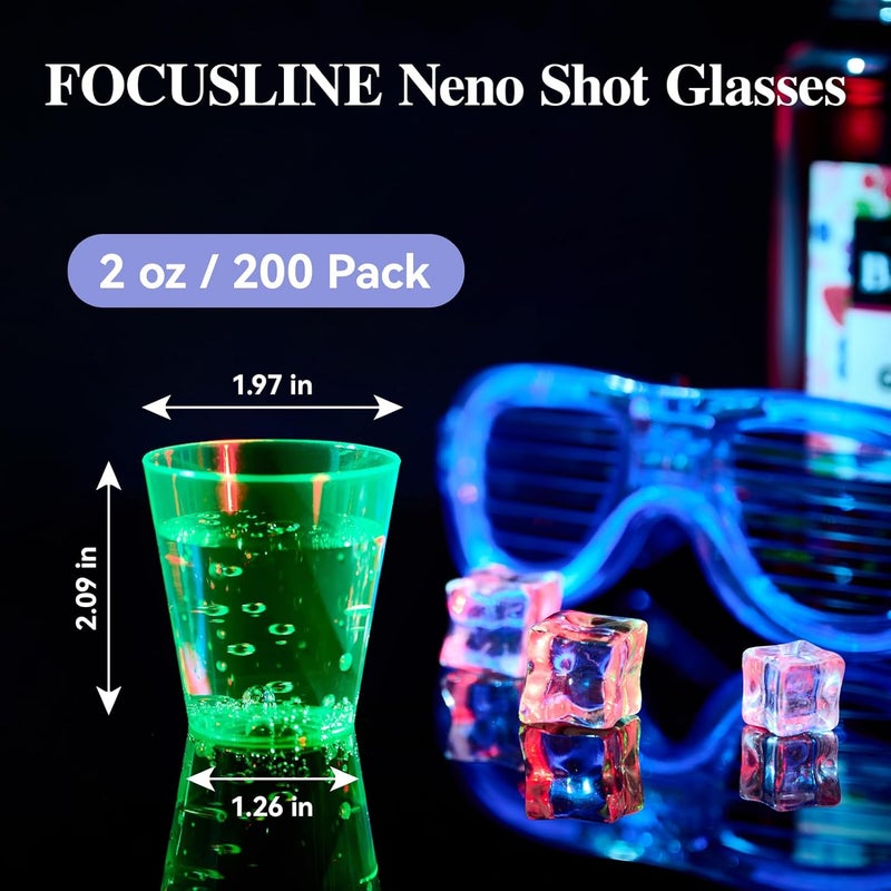 FOCUSLINE 200Pack 2 Oz Plastic Shot Glasses Set, Neon Party Mini Shot Glasses Bulk, Durable and Reusable, Small Disposable Plastic Cups for Vodka, Whiskey, and More - Image 3