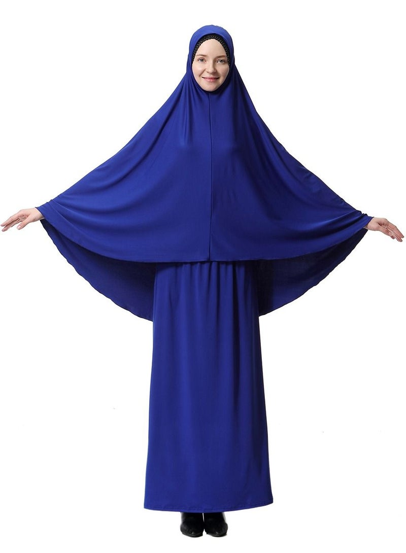 Loquat Women's 2-Piece Abaya Cape Set Solid Color Abaya Thobe Robe With Hijab And Half Skirt Suit Blue  - Image 1