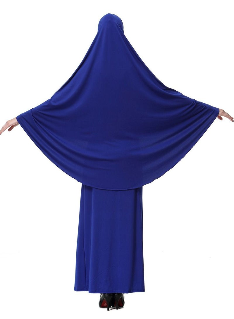 Loquat Women's 2-Piece Abaya Cape Set Solid Color Abaya Thobe Robe With Hijab And Half Skirt Suit Blue  - Image 3