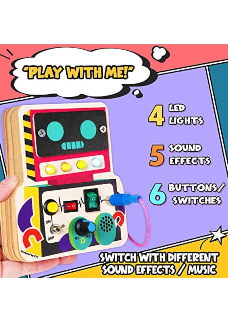 KASTWAVE Sensory Toys with Light Switch, Sensory Busy Board, Montessori Wooden Robot Button with Wires, Sounds Travel, Preschool Learning Activities, Early Age Educational Puzzles Gift, for Toddler - Image 2