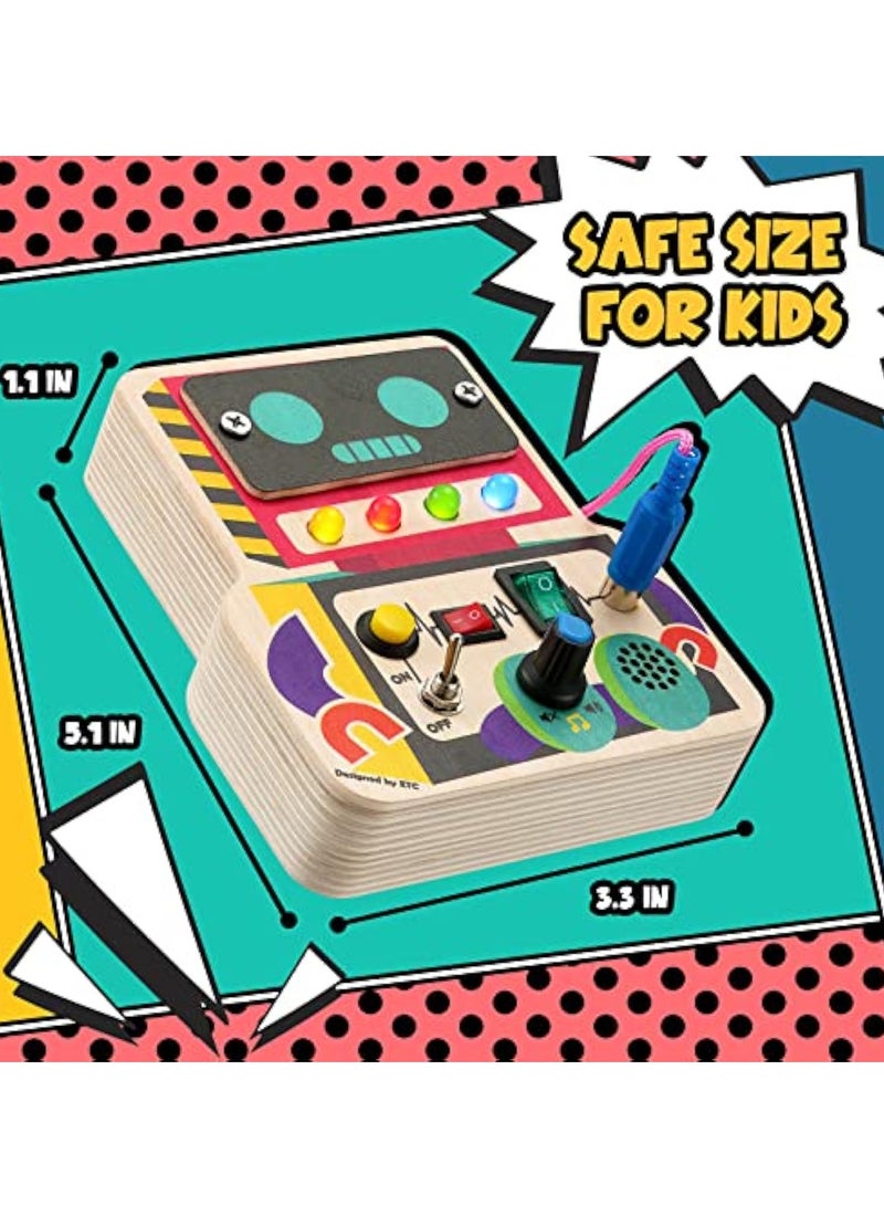 KASTWAVE Sensory Toys with Light Switch, Sensory Busy Board, Montessori Wooden Robot Button with Wires, Sounds Travel, Preschool Learning Activities, Early Age Educational Puzzles Gift, for Toddler - Image 5