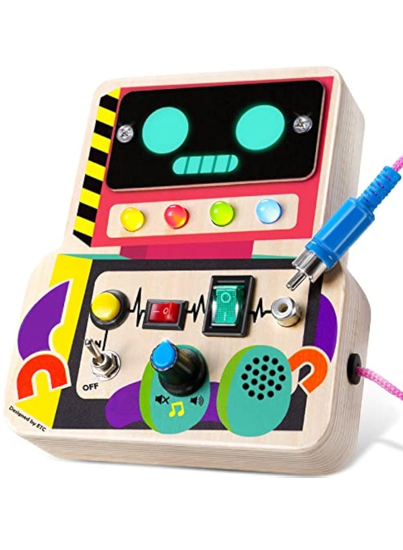 KASTWAVE Sensory Toys with Light Switch, Sensory Busy Board, Montessori Wooden Robot Button with Wires, Sounds Travel, Preschool Learning Activities, Early Age Educational Puzzles Gift, for Toddler - Image 1