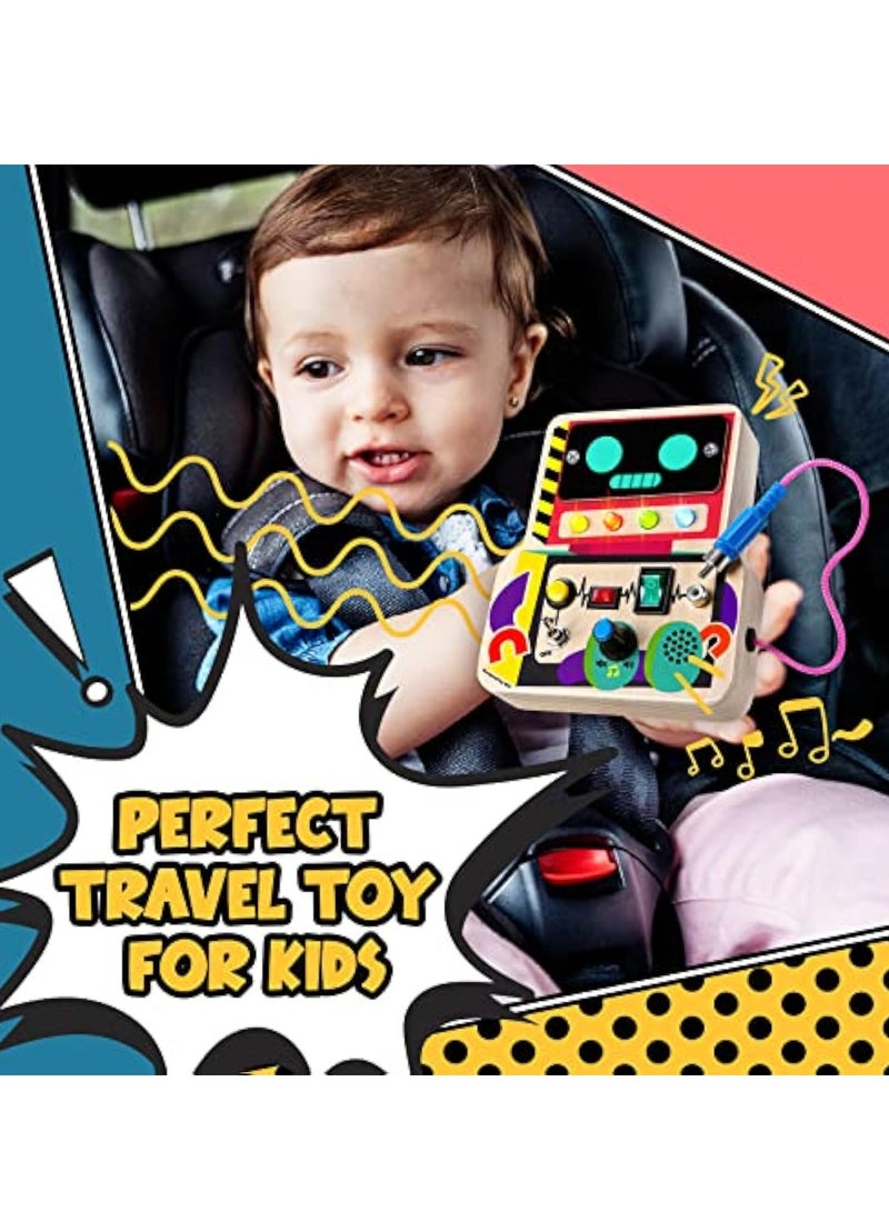 KASTWAVE Sensory Toys with Light Switch, Sensory Busy Board, Montessori Wooden Robot Button with Wires, Sounds Travel, Preschool Learning Activities, Early Age Educational Puzzles Gift, for Toddler - Image 3