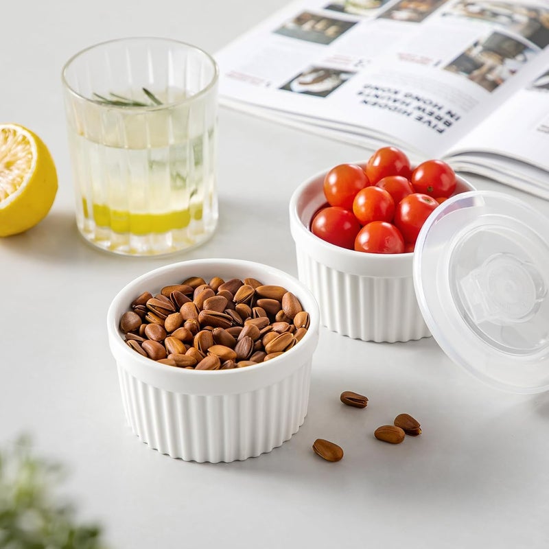 vancasso 8 oz Ramekins with Lid, Porcelain Creme Brulee Souffle Dishes, White Pudding Custard Cups Ramiken for Baking, Dishwasher and Oven Safe, Set of 6 - Image 5
