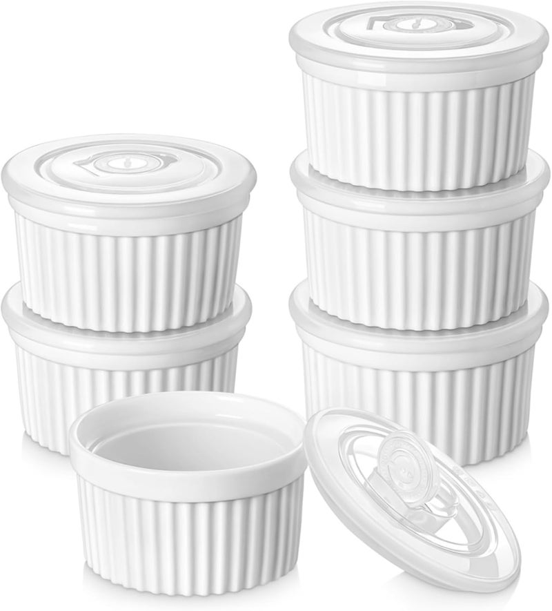 vancasso 8 oz Ramekins with Lid, Porcelain Creme Brulee Souffle Dishes, White Pudding Custard Cups Ramiken for Baking, Dishwasher and Oven Safe, Set of 6 - Image 1