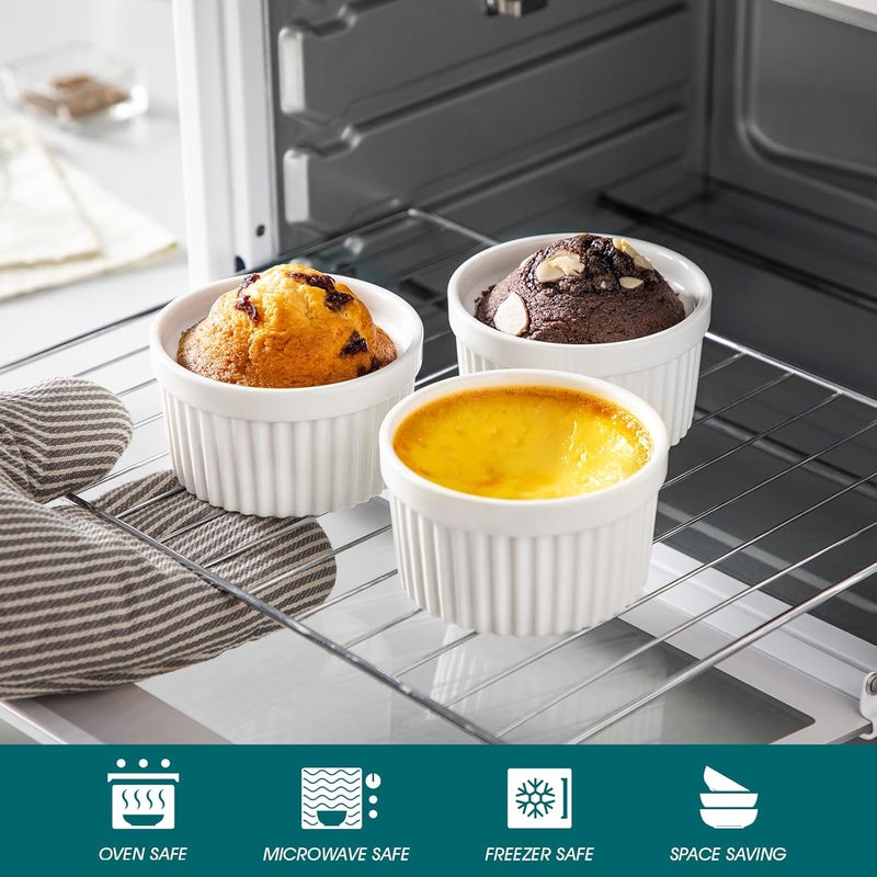 vancasso 8 oz Ramekins with Lid, Porcelain Creme Brulee Souffle Dishes, White Pudding Custard Cups Ramiken for Baking, Dishwasher and Oven Safe, Set of 6 - Image 4