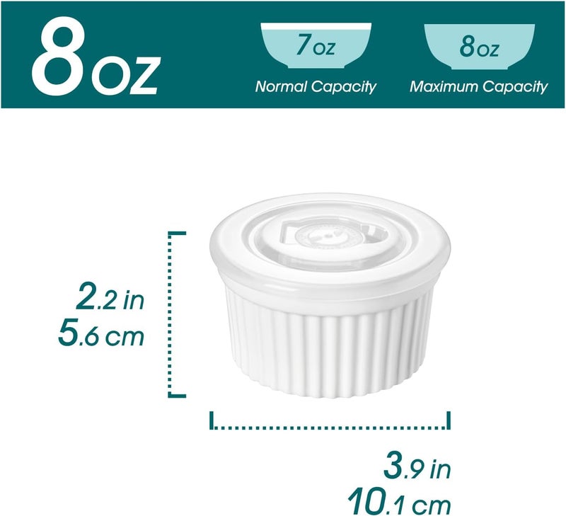 vancasso 8 oz Ramekins with Lid, Porcelain Creme Brulee Souffle Dishes, White Pudding Custard Cups Ramiken for Baking, Dishwasher and Oven Safe, Set of 6 - Image 2