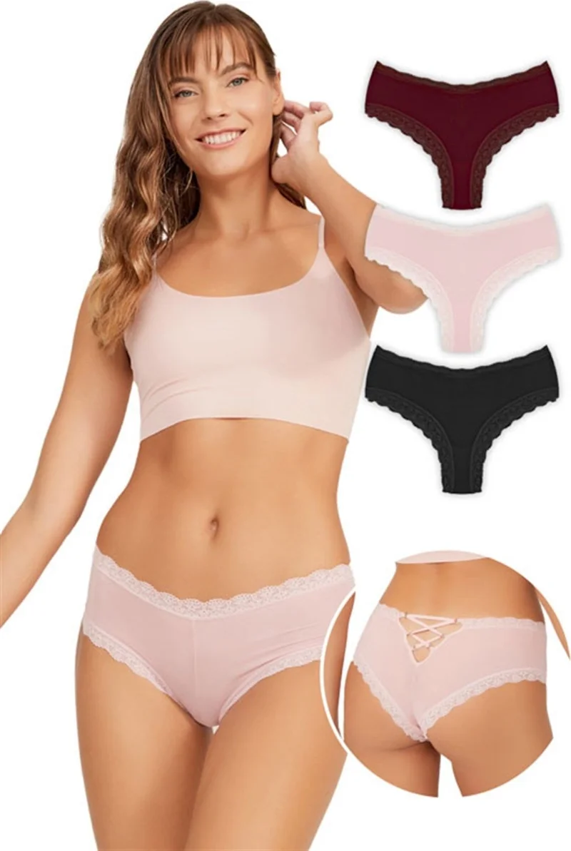 COTTONHILL Lace Detailed Microfiber Women's Hipster 3-Pack Panties - 3