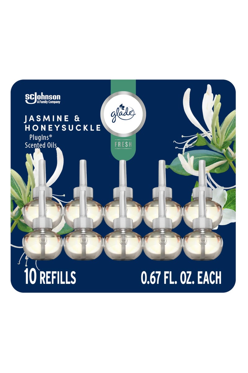 Glade PlugIns Refills Air Freshener, Jasmine & Honeysuckle, Scented and Essential Oils for Home and Bathroom, 0.67 Fl Oz, 10 Count - Image 1