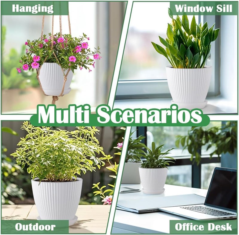 RooTrimmer 7.5/6.5/5.5/4.9/4.2/3.5 inches Plant Planters 6 Pack, Thick Sturdy Plastic Pots, Indoor/Outdoor Plant Flower Pots with Drainage Holes and Saucers (6 Sizes, White) - Image 5