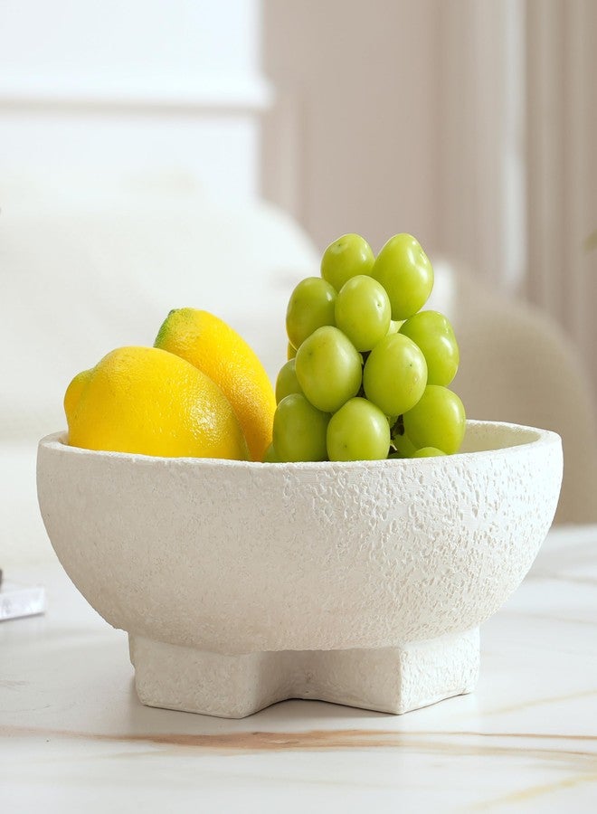 FESTGLOX Resin Beige Decorative Bowl, 9.85In Elegant Large Pedestal Fruit Bowl, Key Holder for Entryway Table, Coffee Table, Kitchen Counter, Modern Desk Centerpiece, Home Decor Organizer - Image 1