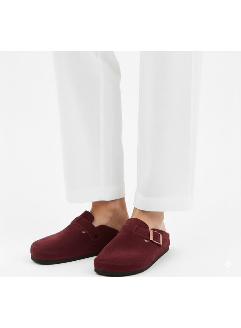 Women's Elegant Suede Buckle Clogs - Non-Slip Sole - Image 1