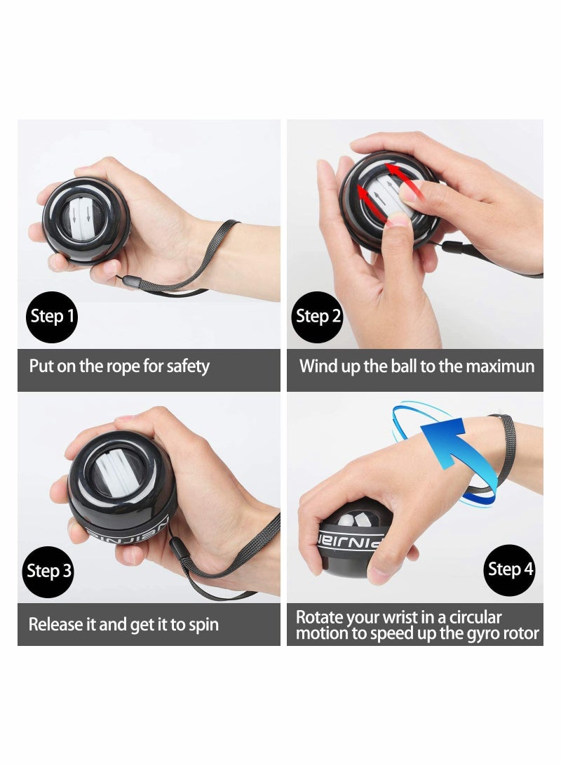 Excefore Gyro Power Ball, Self-Starting Mute Centrifugal Gyro Ball, for Finger Grip Force Arm Strength Trainer, To Relieve Stress, with Colored Lights and Wrist Rope - Image 5