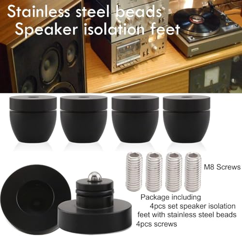 Tertullus 4 Pcs Ball Beads Speaker Isolation Feet Turntable Platform Pads Audio Shock Absorber Subwoofer Isolation Feet 33×30 Pad Speaker Stand(Black) - Image 3