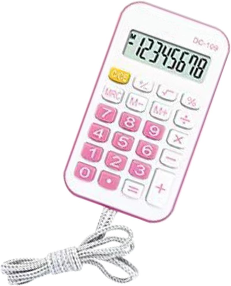 Haofy Pocket Calculator, Mini Small Portable for Students Office with Rope Basic Computing Tasks Fashionable Design Durable ABS Material (Pink) - Image 1