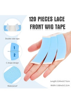 Maitys Maitys 120 Pieces Lace Front Wig Tape Double Sided Adhesive Wig Tapes Waterproof Lace Tape C-Shaped Wig Tape Hair Wig Tape for Long Short No Hair Wigs Toupees Hair Pieces and Hair Extension(Blue)  - Image 4