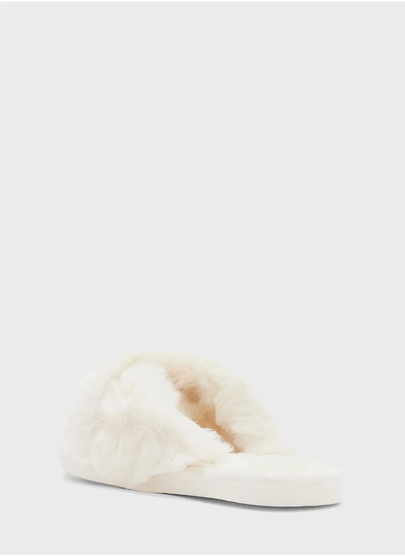 Ginger Fluffy Crossover Ladies Slipper
