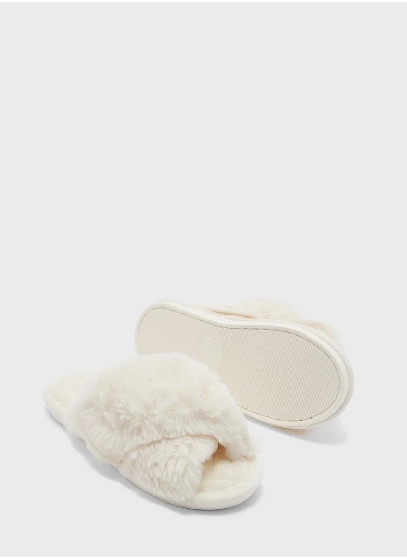 Ginger Fluffy Crossover Ladies Slipper