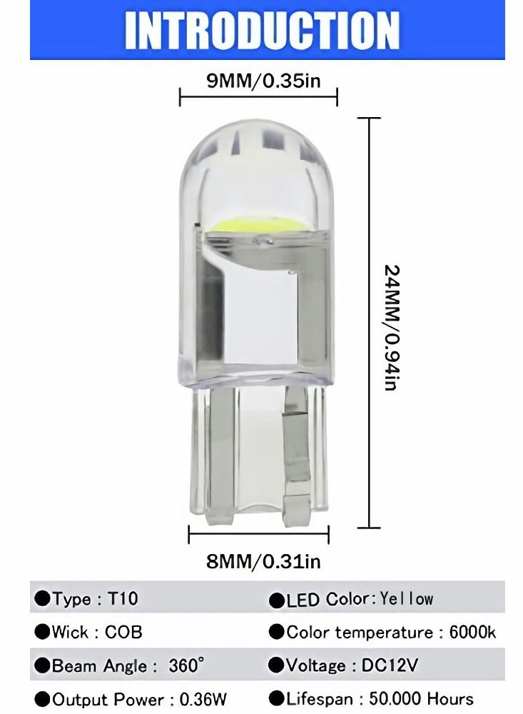 194 LED Bulbs 6000K White, 68 2825 W5W T10 Wedge COB Replacement Bulbs, Super Brightness, for License Plate Lights, Car Position Lamps, Map Light, 30pcs