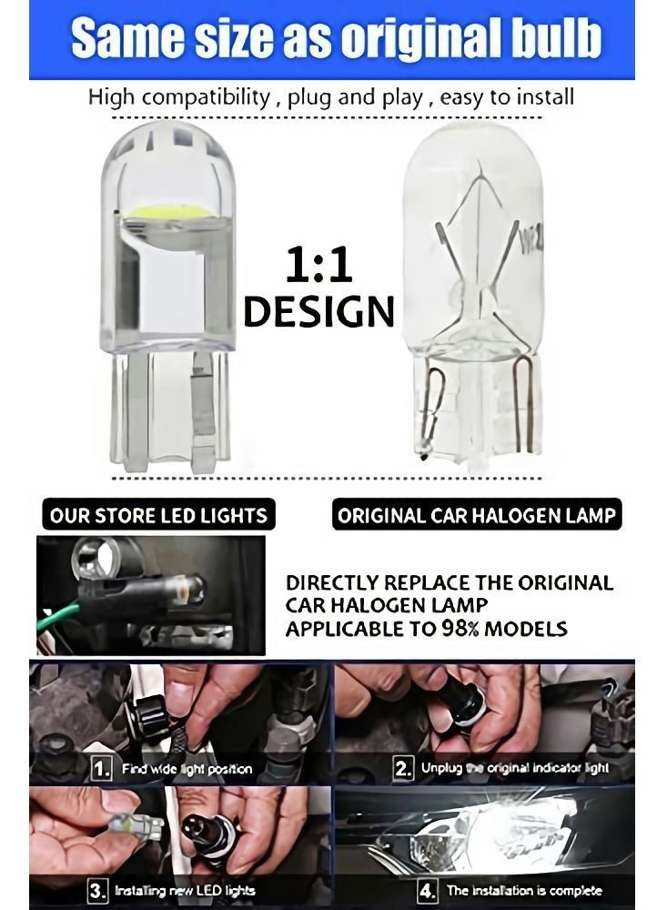 194 LED Bulbs 6000K White, 68 2825 W5W T10 Wedge COB Replacement Bulbs, Super Brightness, for License Plate Lights, Car Position Lamps, Map Light, 30pcs