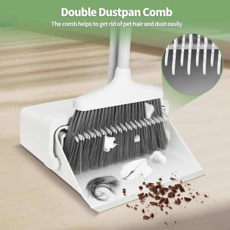 CQT Broom and Dustpan Set with 52:“ Longer Handle Standing for Home Kitchen Cleaner Floor Sweeping Upright Stand Up Dust pan Cleans Combo (Brown) - Image 5