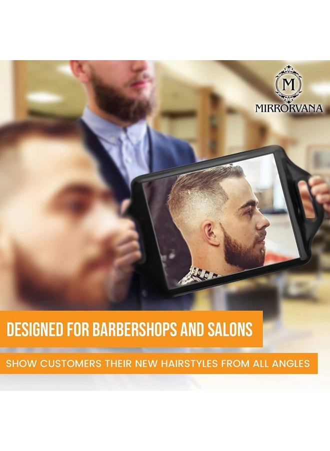 Mirrorvana X-Large Barber Handheld Mirror with Twin Comfy Handles - Big & Long Back of Head Self Cut Mirror For Men's Haircut, Beauty Salon and Professional Hairdressing - 36cm x 22cm (Black) - Image 4