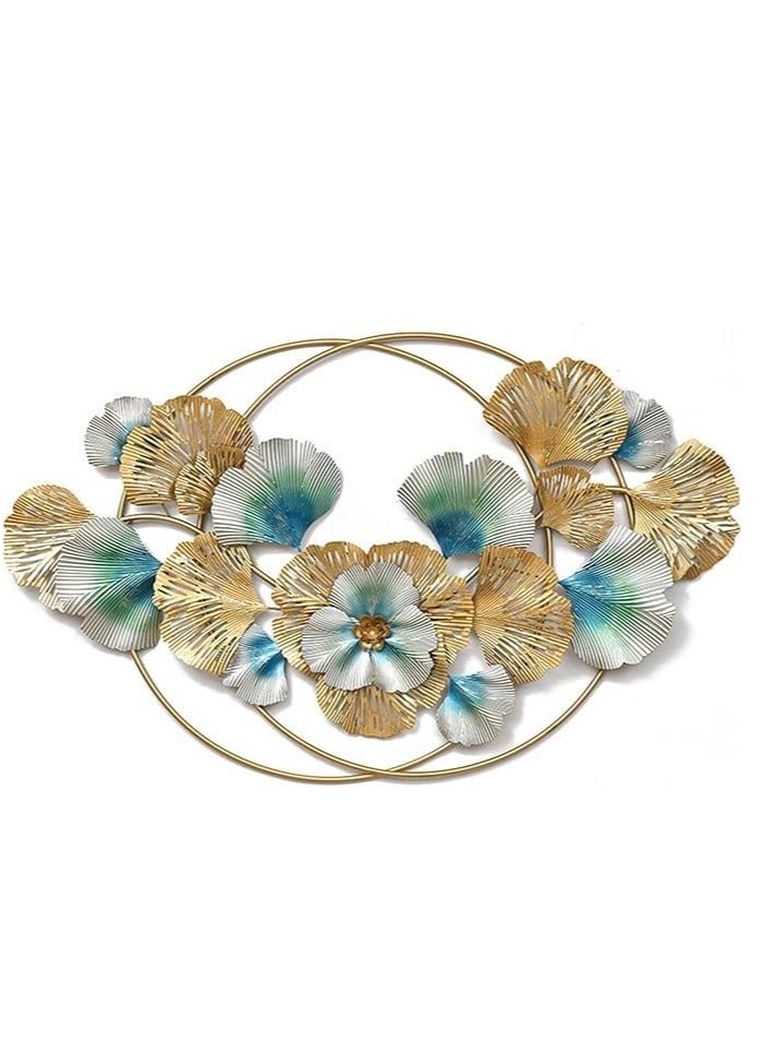Ghori Home Large Iron Golden Green Flower Ring Wall Art Decor metal wall hanging for bedroom livingroom | gift | interior design - Image 1