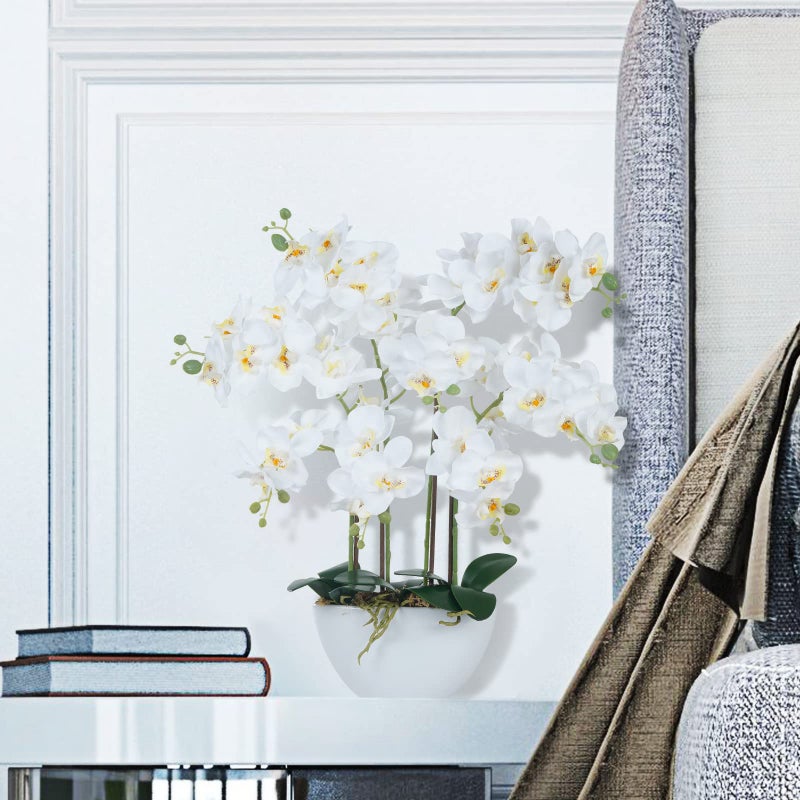 Ziwon Artificial Orchid Flowers & Plants Potted in Ceramic Pot, White Faux Phalaenopsis Orchids for Table Centerpiece, Realistic Fake Flower Arrangement for Home Office Decor Indoor - Image 4