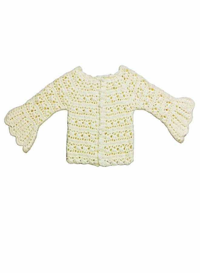 DORCHIS Baby Girl Woolen Top Skirt Set, Handmade with Crochet (3-4 Years, Off White-Yellow) - Image 2