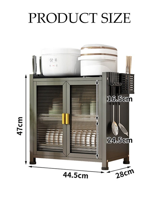 DUNISO Multi-functional two-layer steel kitchen cabinet with Glass Doors，Sideboard with With hook and chopstick holder ，Organization Cabinet Suitable for Coffee Corner & Kitchen （Black） - Image 2