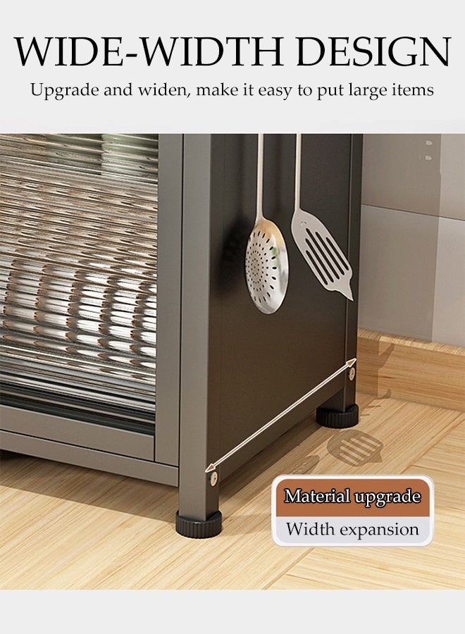 DUNISO Multi-functional two-layer steel kitchen cabinet with Glass Doors，Sideboard with With hook and chopstick holder ，Organization Cabinet Suitable for Coffee Corner & Kitchen （Black） - Image 5
