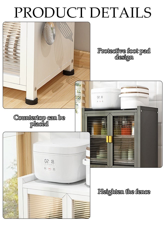 DUNISO Multi-functional two-layer steel kitchen cabinet with Glass Doors，Sideboard with With hook and chopstick holder ，Organization Cabinet Suitable for Coffee Corner & Kitchen （Black） - Image 3