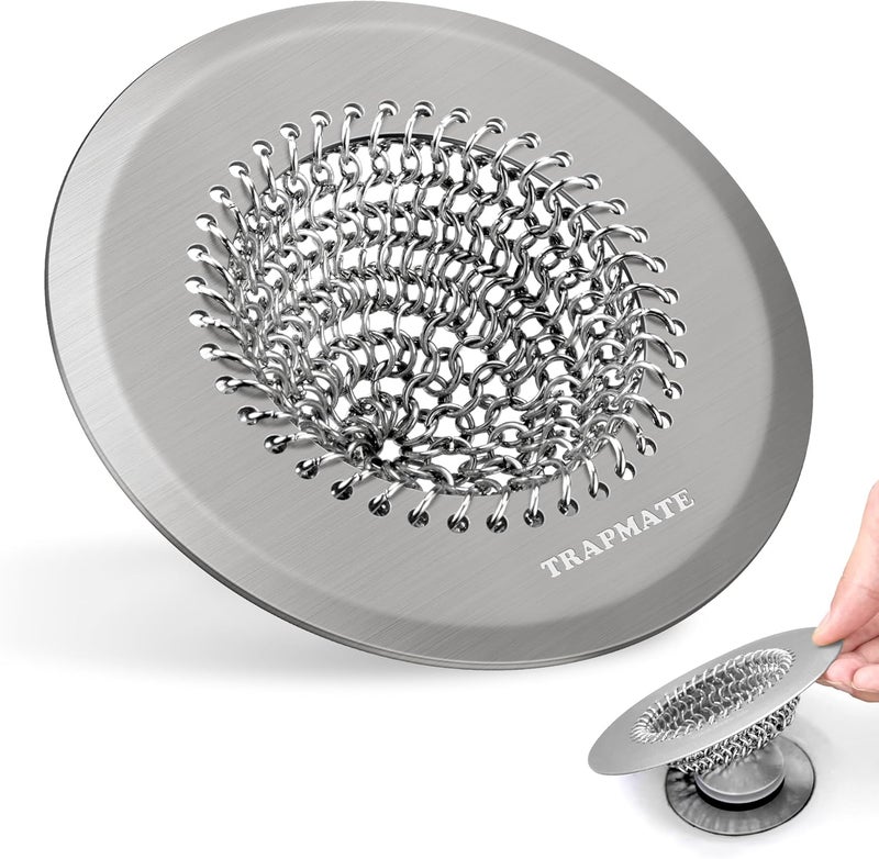 TRAPMATE Shower Drain Hair Catcher, Fast Drainage Bathtub Drain Hair Catcher, Easy Clean Hair Catcher Shower Drain, Upgraded 304 Stainless Steel Shower Drain Cover for Bath Regular & Pop-up Drain (Light Gray) - Image 1