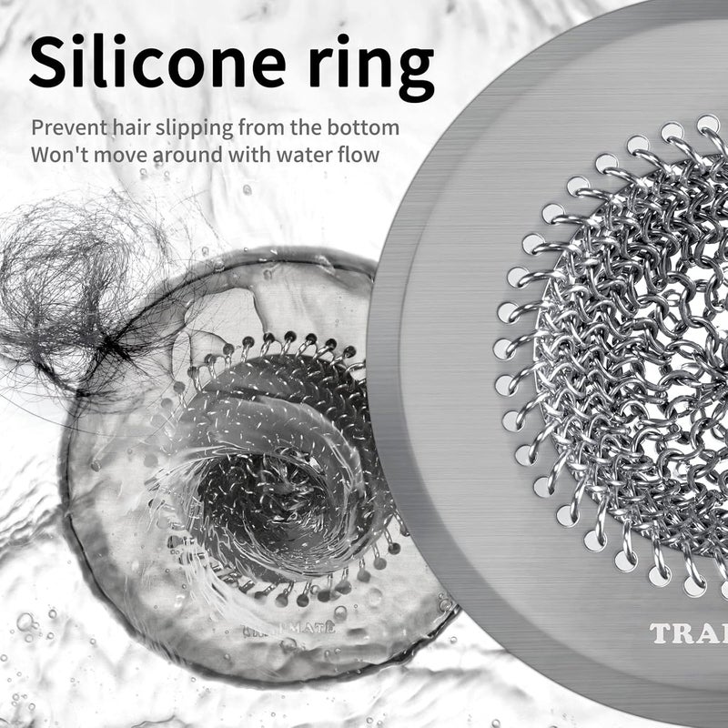TRAPMATE Shower Drain Hair Catcher, Fast Drainage Bathtub Drain Hair Catcher, Easy Clean Hair Catcher Shower Drain, Upgraded 304 Stainless Steel Shower Drain Cover for Bath Regular & Pop-up Drain (Light Gray) - Image 3