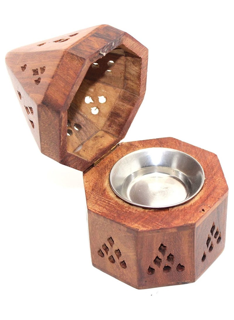 QUESERA حامل بخور على شكل هرم خشبي مع فحم خشبي - Image 1