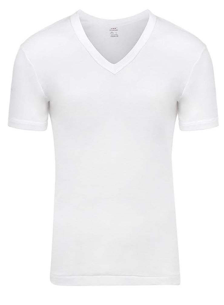 Lux Premium Men's T-Shirt – [Pack of 6] White, V-Neck Half Sleeve Vests with 1X1 Rib, Close-To-Body Fit, Cotton T-Shirt for Men, Machine Washable  - Image 1